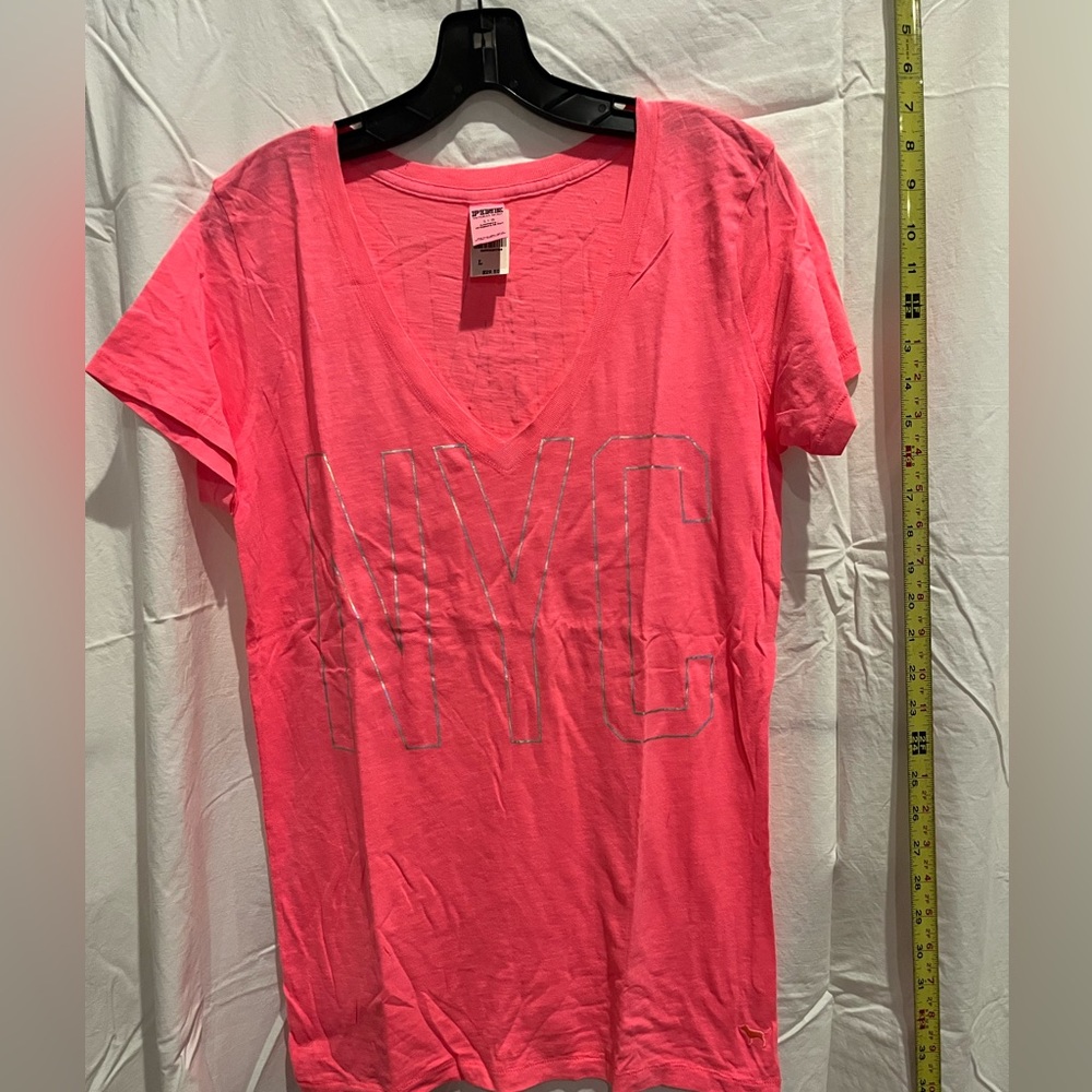 PINK Victoria's Secret Bright Pink NYC limited edition V neck graphic T